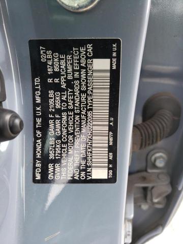 SHHFK7H7XHU222085 - 2017 HONDA CIVIC EXL ლურჯი ფოტო 13