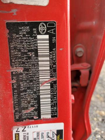 2T1KR32E86C607562 - 2006 TOYOTA COROLLA MA XR RED photo 12