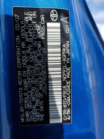 JTDJT923875107169 - 2007 TOYOTA YARIS BLUE photo 12