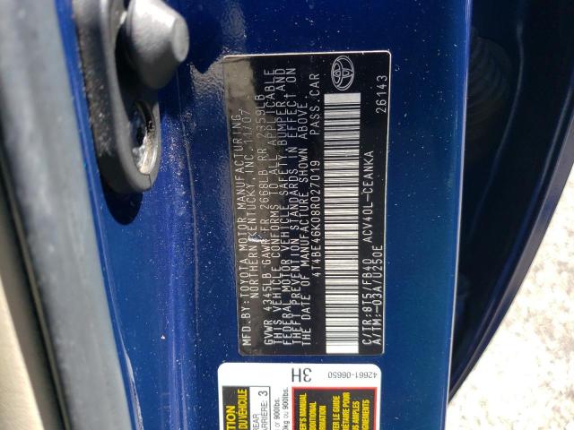 4T4BE46K08R027019 - 2008 TOYOTA CAMRY CE BLUE photo 12