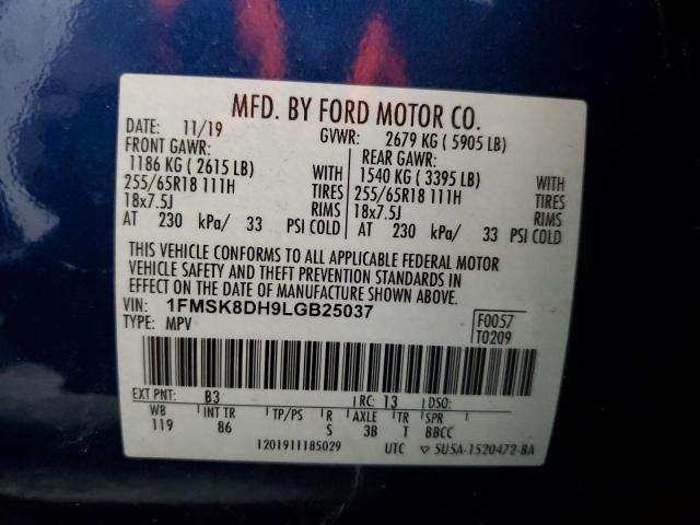 1FMSK8DH9LGB25037 - 2020 FORD EXPLORER XLT BLUE photo 14