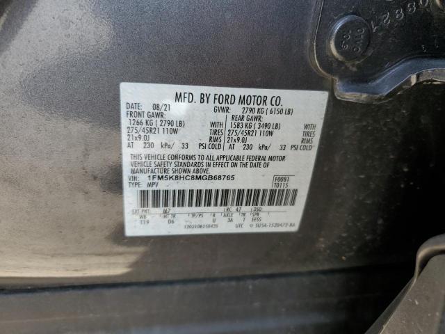 1FM5K8HC8MGB68765 - 2021 FORD EXPLORER PLATINUM GRAY photo 13