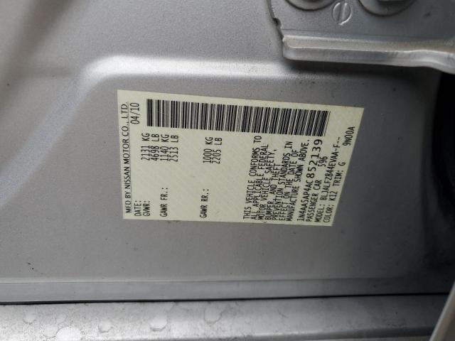 1N4AA5AP4AC852139 - 2010 NISSAN MAXIMA S SILVER photo 12