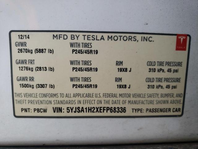 5YJSA1H2XEFP68336 - 2014 TESLA MODEL S 白色 照片 13