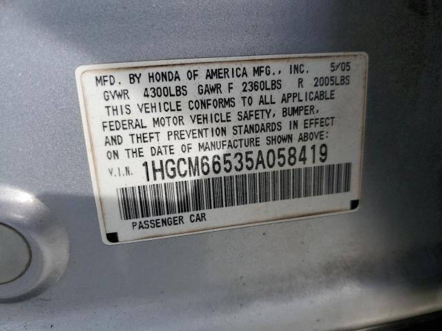 1HGCM66535A058419 - 2005 HONDA ACCORD EX SILVER photo 12