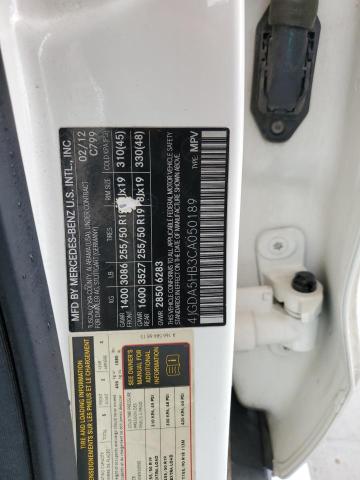 4JGDA5HB3CA050189 - 2012 MERCEDES-BENZ ML 350 4MATIC WHITE photo 13