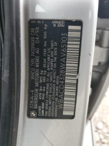 WBACD4328WAV65103 - 1998 BMW 328 I AUTOMATIC SILVER photo 13