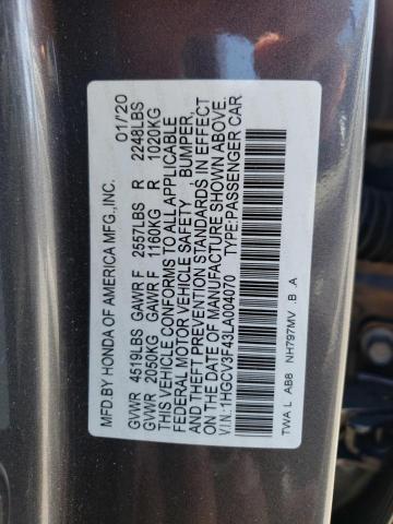 1HGCV3F43LA004070 - 2020 HONDA ACCORD HYBRID EX GRAY photo 12