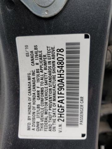 2HGFA1F90AH548078 - 2010 HONDA CIVIC EXL ნაცრისფერი ფოტო 12