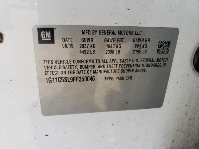 1G11C5SL9FF350046 - 2015 CHEVROLET MALIBU 1LT WHITE photo 12