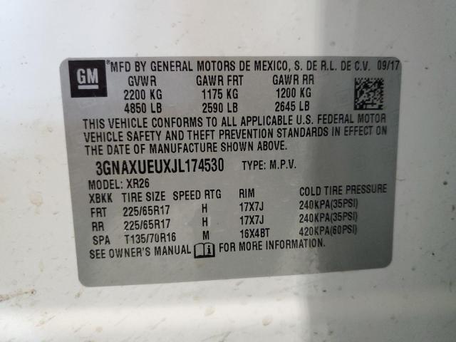 3GNAXUEUXJL174530 - 2018 CHEVROLET EQUINOX LT WHITE photo 13