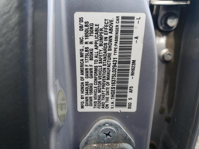 1HGES16375L029431 - 2005 HONDA CIVIC DX VP 银色 照片 12