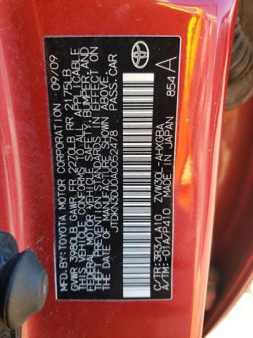 JTDKN3DU0A0052478 - 2010 TOYOTA PRIUS RED photo 12