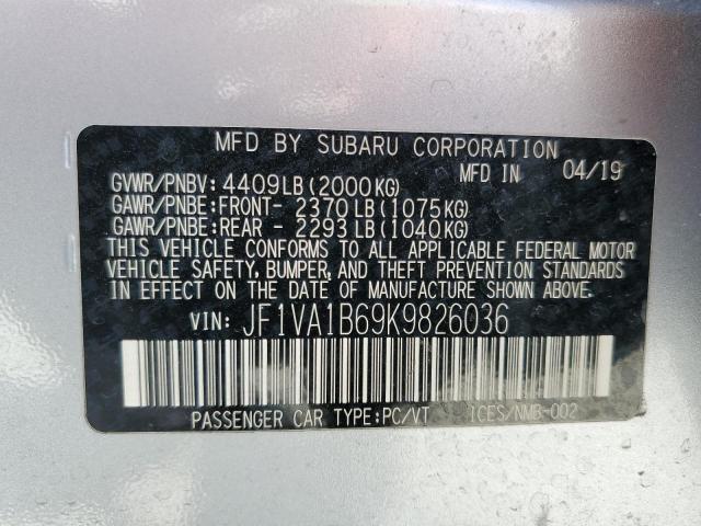 JF1VA1B69K9826036 - 2019 SUBARU WRX PREMIUM SILVER photo 13