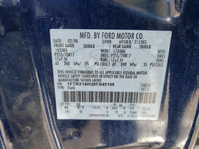 1FTRX14W28FB45198 - 2008 FORD F150 BLUE photo 12