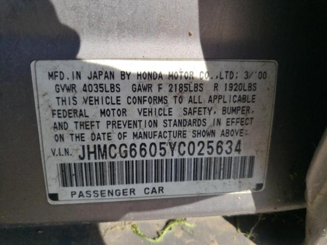 JHMCG6605YC025634 - 2000 HONDA ACCORD EX SILVER photo 12