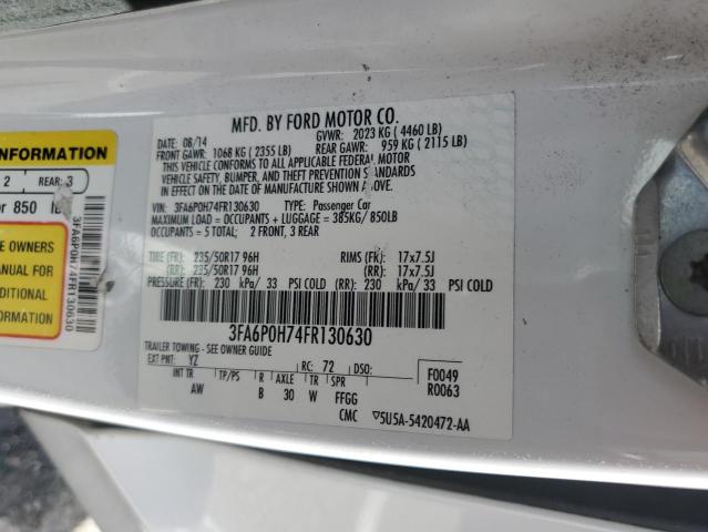 3FA6P0H74FR130630 - 2015 FORD FUSION SE WHITE photo 12