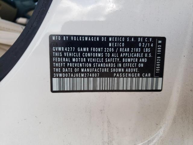 3VWD07AJ6EM274807 - 2014 VOLKSWAGEN JETTA SE WHITE photo 10