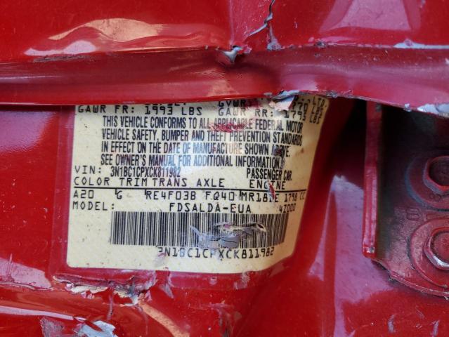 3N1BC1CPXCK811982 - 2012 NISSAN VERSA S RED photo 12