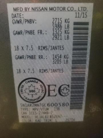 5N1AR2MN7GC600580 - 2016 NISSAN PATHFINDER S Boz foto 14