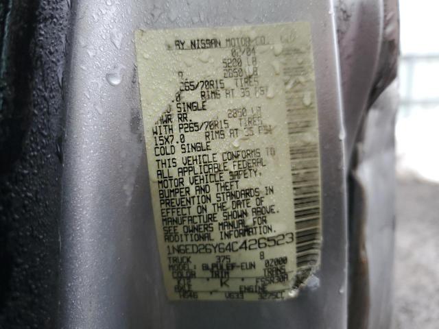 1N6ED26Y64C426523 - 2004 NISSAN FRONTIER KING CAB XE V6 SILVER photo 12