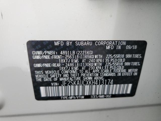 JF2SKAUCXKH413174 - 2019 SUBARU FORESTER LIMITED WHITE photo 13