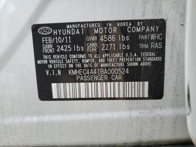 KMHEC4A41BA000524 - 2011 HYUNDAI SONATA HYBRID WHITE photo 12