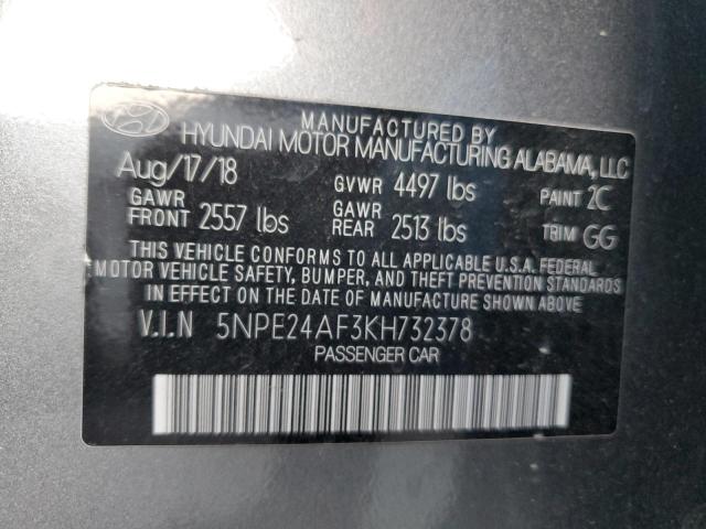 5NPE24AF3KH732378 - 2019 HYUNDAI SONATA SE GRAY photo 12