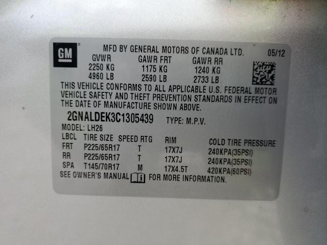 2GNALDEK3C1305439 - 2012 CHEVROLET EQUINOX LT GRAY photo 12