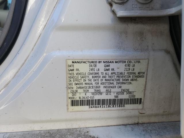 1N4BA41E18C835869 - 2008 NISSAN MAXIMA SE WHITE photo 12