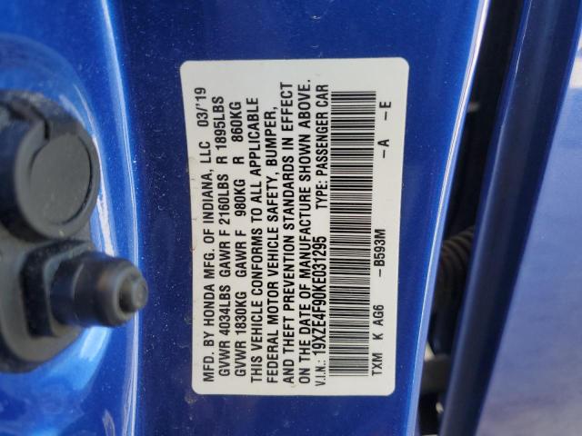 19XZE4F90KE031295 - 2019 HONDA INSIGHT TOURING BLUE photo 13