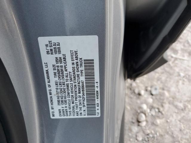 5FPYK2F54HB006447 - 2017 HONDA RIDGELINE RTL SILVER photo 12