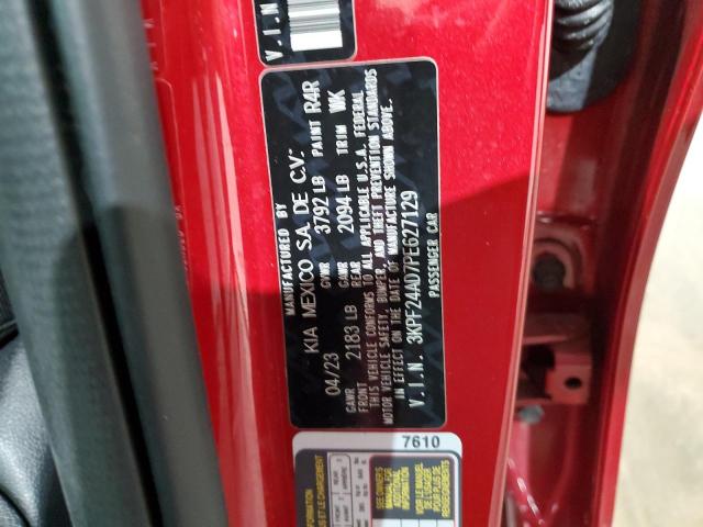 3KPF24AD7PE627129 - 2023 KIA FORTE LX RED photo 12