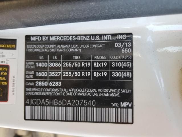 4JGDA5HB6DA207540 - 2013 MERCEDES-BENZ ML 350 4MATIC WHITE photo 13