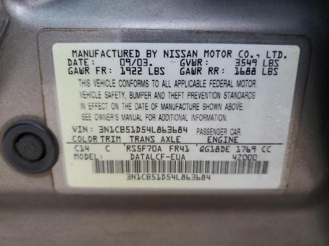 3N1CB51D54L863684 - 2004 NISSAN SENTRA 1.8 GRAY photo 13