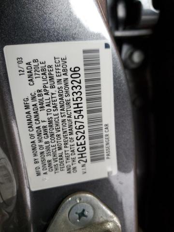 2HGES26754H533206 - 2004 HONDA CIVIC EX GRAY photo 12