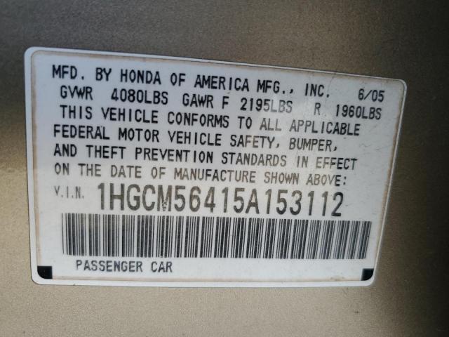 1HGCM56415A153112 - 2005 HONDA ACCORD LX GOLD photo 12