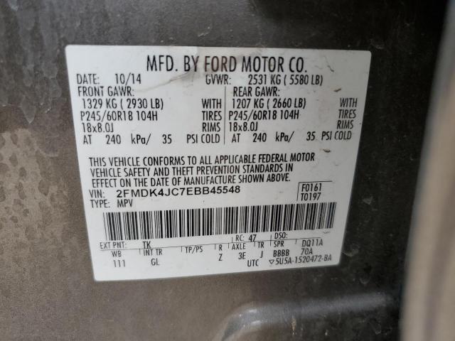 2FMDK4JC7EBB45548 - 2014 FORD EDGE SEL GRAY photo 13