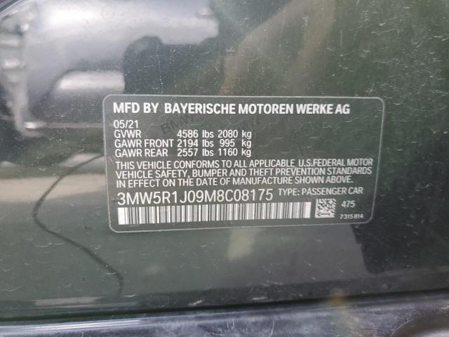 3MW5R1J09M8C08175 - 2021 BMW 330I BLACK photo 12