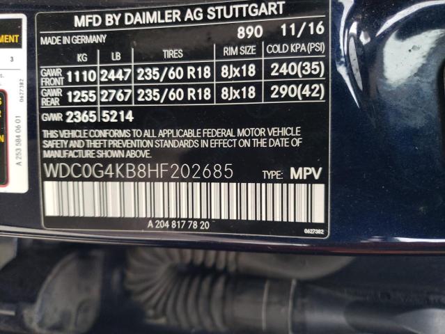 WDC0G4KB8HF202685 - 2017 MERCEDES-BENZ GLC 300 4MATIC BLUE photo 12