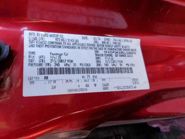 1FADP3K29EL326632 - 2014 FORD FOCUS SE BURGUNDY photo 12