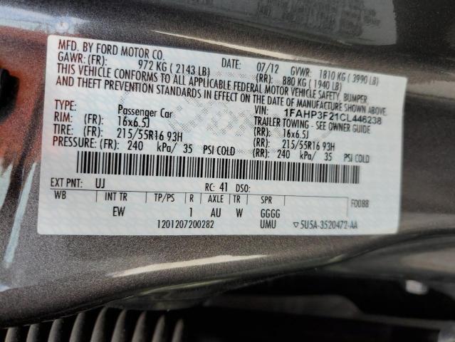 1FAHP3F21CL446238 - 2012 FORD FOCUS SE GRAY photo 12