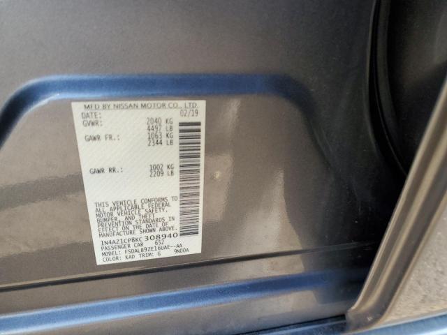 1N4AZ1CP8KC308940 - 2019 NISSAN LEAF S GRAY photo 12