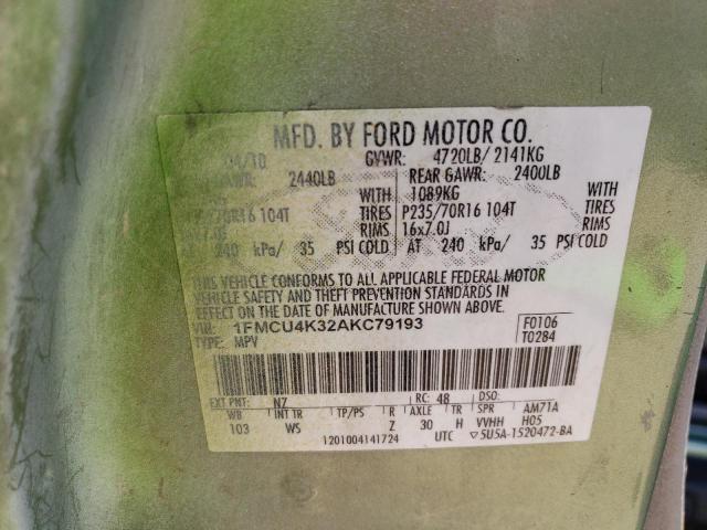 1FMCU4K32AKC79193 - 2010 FORD ESCAPE HYBRID GREEN photo 13