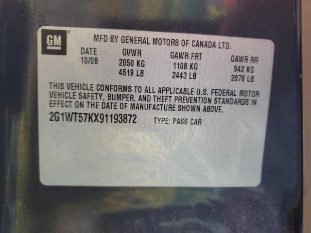 2G1WT57KX91193872 - 2009 CHEVROLET IMPALA 1LT BLUE photo 12