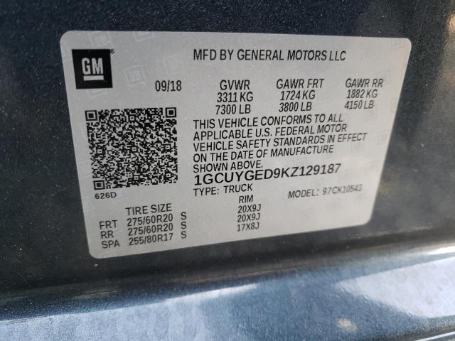 1GCUYGED9KZ129187 - 2019 CHEVROLET SILVERADO K1500 LTZ GRAY photo 12