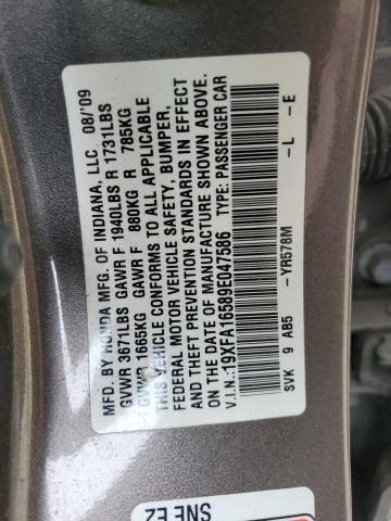 19XFA16589E047586 - 2009 HONDA CIVIC LX BROWN photo 12