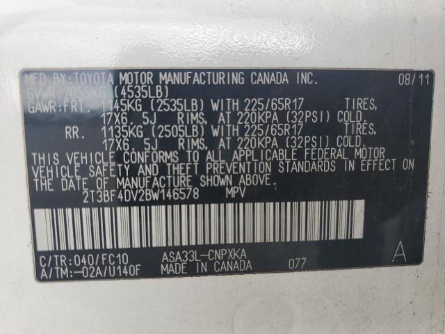 2T3BF4DV2BW146578 - 2011 TOYOTA RAV4 WHITE photo 12