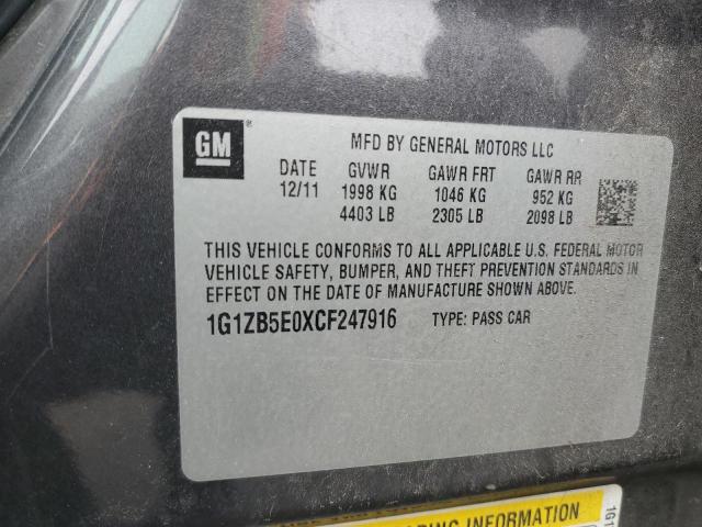 1G1ZB5E0XCF247916 - 2012 CHEVROLET MALIBU LS1 LS GRAY photo 12
