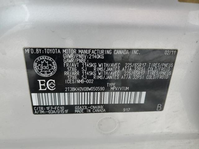 2T3BK4DV0BW050590 - 2011 TOYOTA RAV4 SILVER photo 13